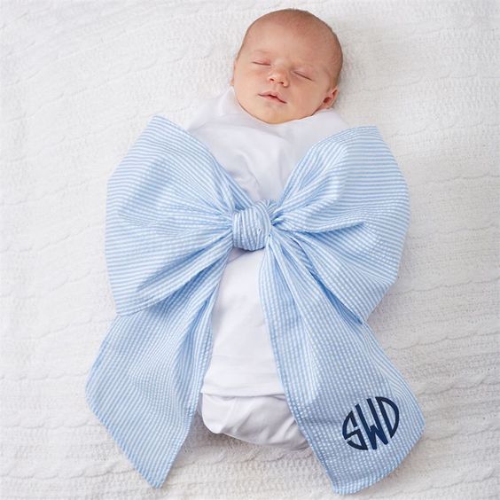 seersucker bow swaddle blanket