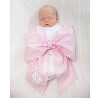 Seersucker Bow Swaddle Blanket