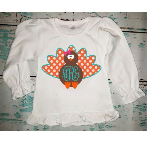 Personalized Monogrammed Girl's Turkey Shirt